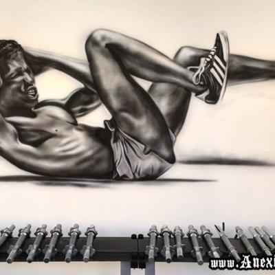 Athletic Gym Interior Graffiti Art Mural Wallpainting By Anexitilon